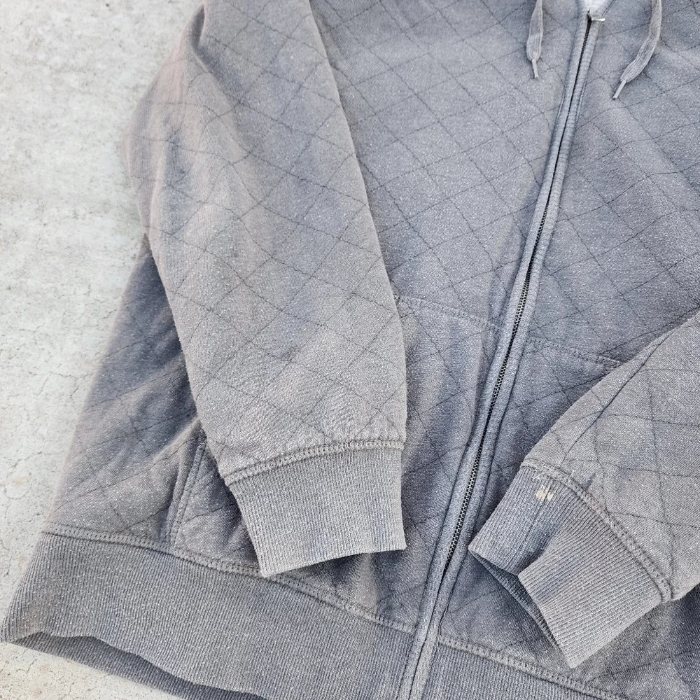 Y2K Quicksilver Gray Quilted Men's Zip Up Hoodie Sherpa Lined Jacket, Sz‎ XL